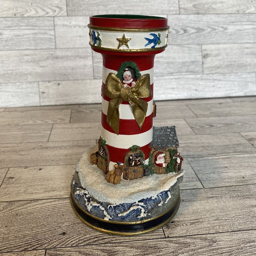 2 Danbury Mint Lighthouse Polar Lights Night Before Christmas Candlestick Votive - Picture 2 of 10